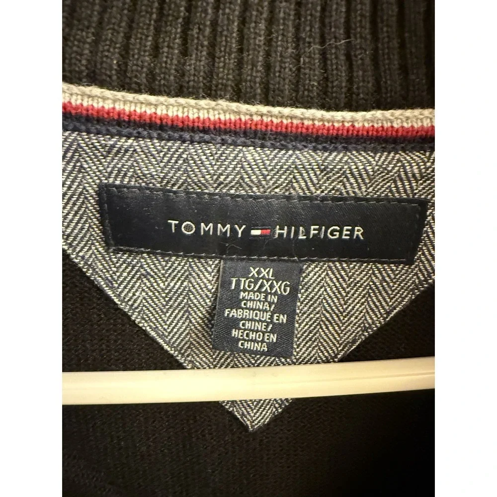 Tommy Hilfiger‎ Men's Cotton Quarter Zip Sweater Size Large 2XL Black
